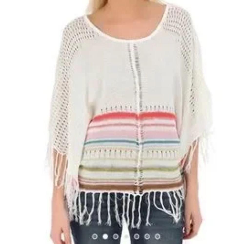 Billabong Multicolor Crochet Knit Fringe Poncho Sweater